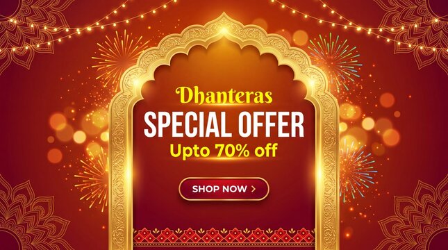 Elegant vector illustration offer banner for Dhanteras festival, festive sales, jewellery promotions, gold shopping, and 