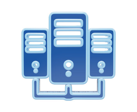 3d network featuring three connected computer server towers in blue on a white background connection