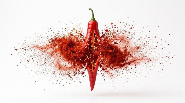 Exploding Red Chili Pepper with Spice Powder Burst