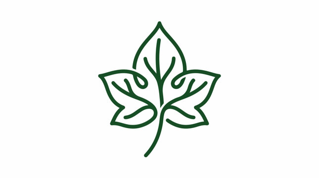Elegant ivy leaf logo rendered in a single continuous monoline style, one unbroken thick dark green line forming the outer contour and inner veins, sophisticated flowing curves, premium boutique