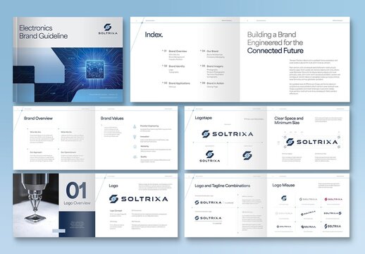 Corporate Brand Guidelines Template, Visual Identity Manual Brochure, Brand Book & Logo Style Guide for Technology Branding