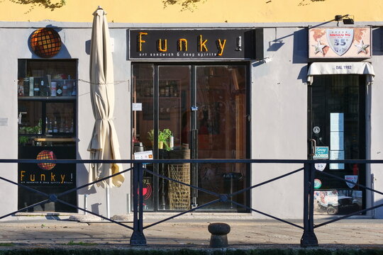 Funky bar resturant along Naviglio grande in Milan, Lombardy, Italy