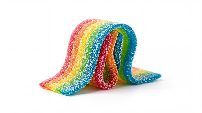 Rainbow sour gummy candy strip with sugar coating