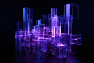 Obraz premium Futuristic Geometric Shapes With Purple Glow On Black 