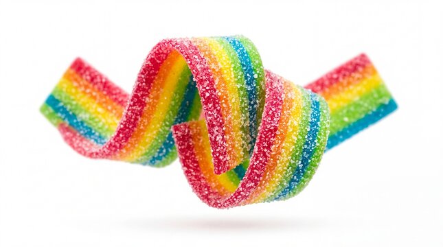 Rainbow sour gummy candy strip with sugar crystals