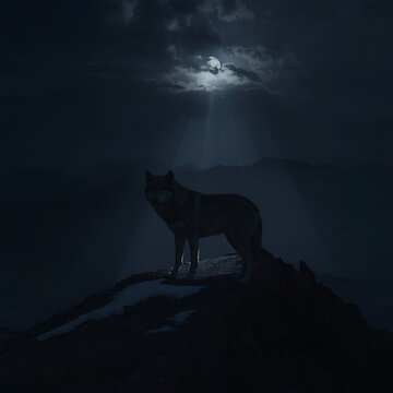 solitary_wolf_stands_on_a_rugged_mountain_ridge_beneath_a_dark_cloudy_night