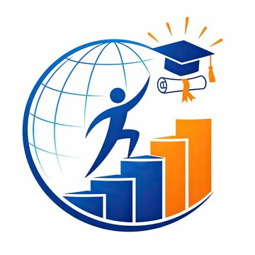 Education logo showing figure climbing stairs towards graduation cap
