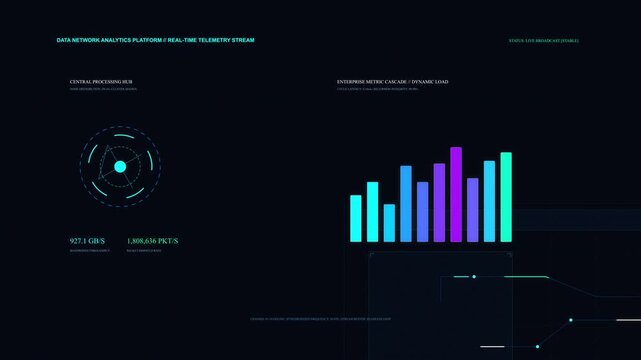 Big data visualization shows digital communication, computer code, and data networks