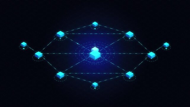 Block chain network data transfer animation, big data technology concept, digital connections, 4k