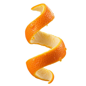 Orange peel spiral garnish isolated on transparent background