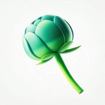 Fresh green artichoke vegetable with a long stem