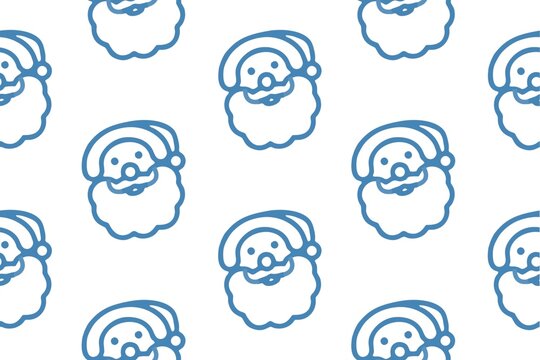 Cute Santa Claus line art seamless pattern Christmas background