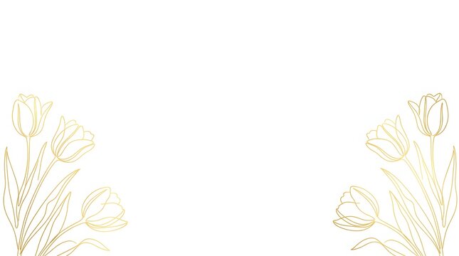 Elegant floral border with golden tulip outlines on white background