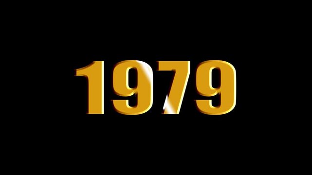 Year 1979 Scaling Text Animation with Bevel and Light Sweep Effect on Black Background.