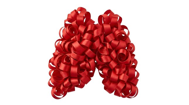 Christmas Human Body Part Anatomical human thymus gland shape constructed from vibrant red satin ribbon isolated on a white background for medical and health concepts