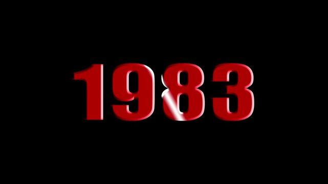 Year 1983 Scaling Text Animation with Bevel and Light Sweep Effect on Black Background.