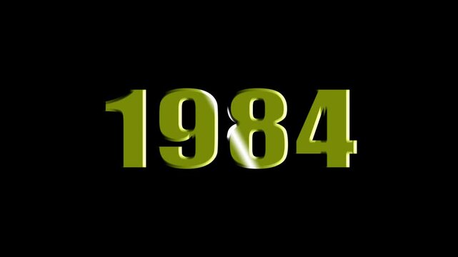 Year 1984 Scaling Text Animation with Bevel and Light Sweep Effect on Black Background.