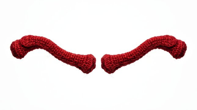 Christmas Human Body Part Two Anatomical Clavicle Bones Knitted from Red Yarn Isolated on White Background, Conceptual Textile Art Representing Human Skeletal Structure
