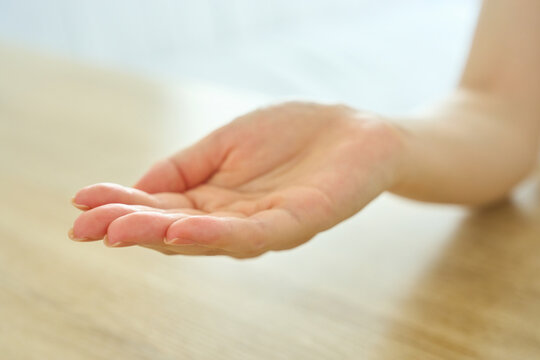 Woman's Open Hand Gesture Presenting Something
