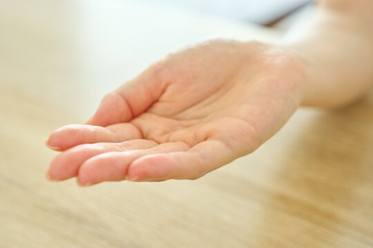 Woman's Open Hand Gesture Presenting Something