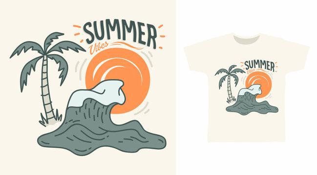 Summer Vibes Tropical Ocean T-Shirt Design