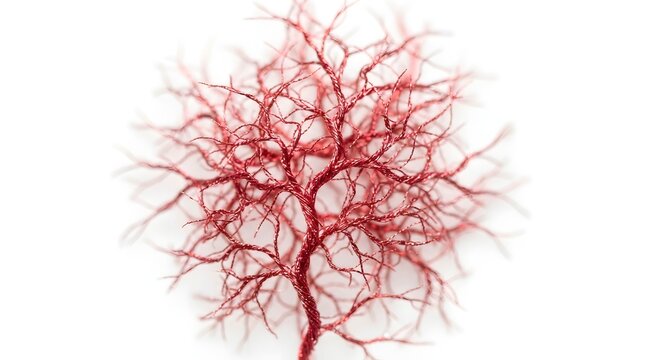 Christmas Human Body Part Abstract macro view of red metallic wire tree sculpture resembling human blood vessels or capillaries isolated on a clean white background