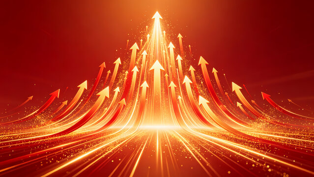 Multiple upward glowing arrows symbolizing growth and progress