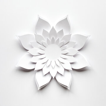 An intricate layered paper craft flower with a clean white aesthetic design floral art geometric flower 3D art paper cutting craftsmanship artistic