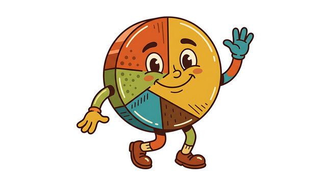 Whimsical cartoon division graph character with math slices