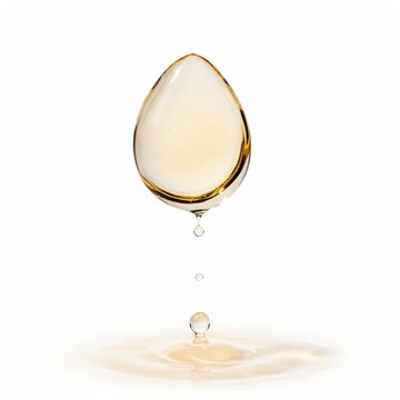 Golden oil drop falling from a pipette tip into liquid with skincare oil beauty oil cosmetic oil essential oil gold liquid cosmetic serum skin treatment