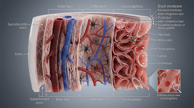 3D Photorealistic Complete Human Choroid Anatomy with Haller Sattler Choriocapillaris Layers and Bruch Membrane