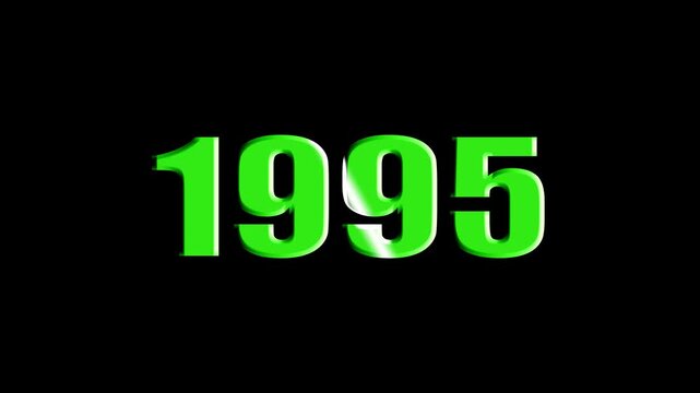 Year 1995 Scaling Text Animation with Bevel and Light Sweep Effect on Black Background.