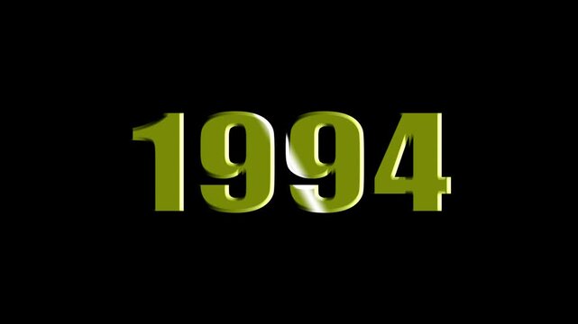 Year 1994 Scaling Text Animation with Bevel and Light Sweep Effect on Black Background.