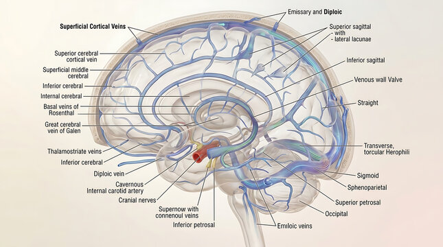 3D Photorealistic Complete Human Cerebral Venous Anatomy with Superficial Deep Veins Dural Sinuses and Drainage Territories