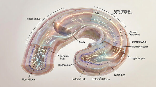3D Photorealistic Complete Human Hippocampus Anatomy with Cornu Ammonis Dentate Gyrus Subiculum and Perforant Path