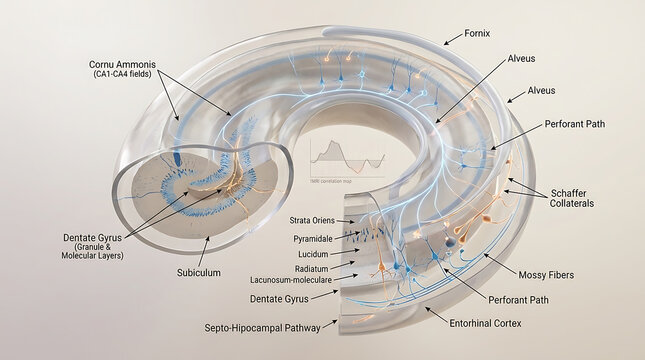 3D Photorealistic Complete Human Hippocampus Anatomy with Cornu Ammonis Dentate Gyrus Subiculum and Perforant Path