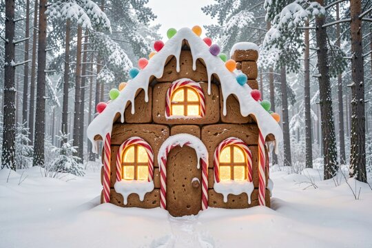 Gingerbread House Big Enough for Humans in a Snowy Forest