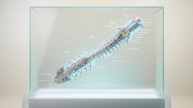 3D Photorealistic Complete Human Spinal Cord Anatomy with Segments Tracts Nerves Meninges and Vascular Supply