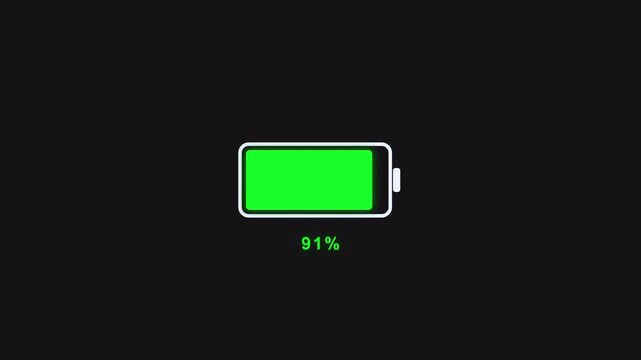 Battery charging to 100 percent with green fill and counter
