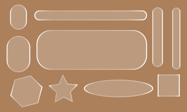 Glassmorphism UI elements set with frosted glass transparent frames on brown background