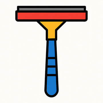 A colorful vector illustration of a window cleaning squeegee is centered on a white.