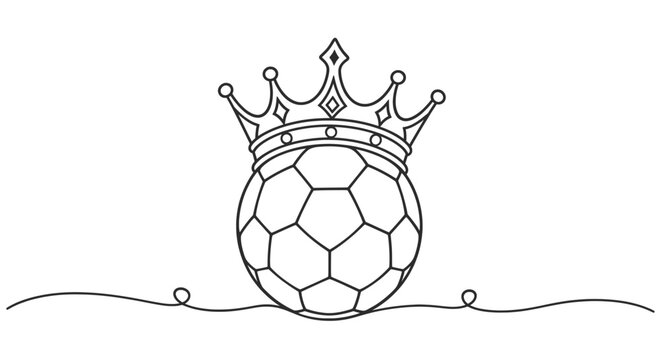 Soccer Ball with Crown, Royal Football Champion Sports Hand Drawn Sketch Illustration.