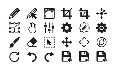 Fototapeta premium Modern interface icons for web design and software, featuring editing and system tools.