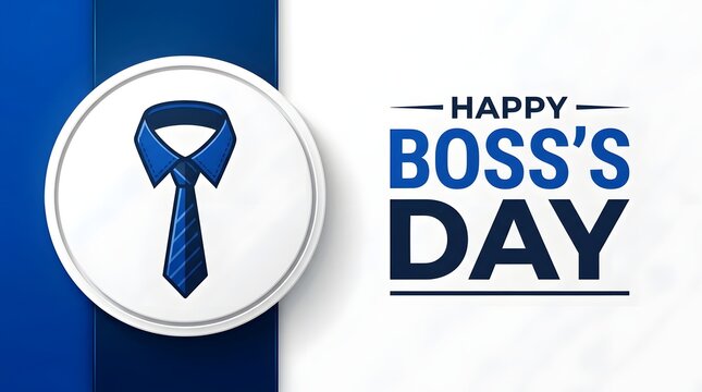 Happy boss's day greeting card design with blue necktie illustration on white background template