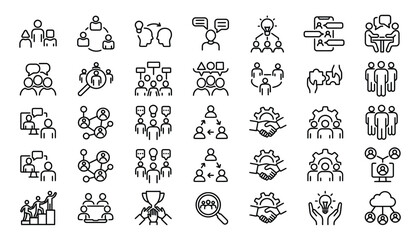 Obraz premium Business Networking and Team Collaboration Line Icon Set for Leadership Communication Management and Partnership Concepts