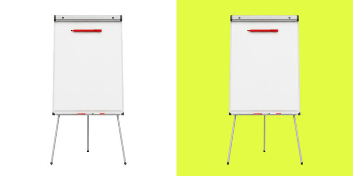 Blank paper flipchart stand with red marker