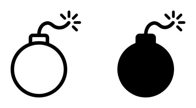 Explosive Bomb Icons, Danger Symbol Vector Set, Retro Dynamite Graphics, Black and White Blast Illustration