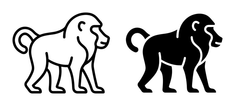 Baboon Icons, Primate Silhouette Vector Graphics, Wildlife Mammal Line Art, Animal Symbol Set, Black and White Wildlife Illustrations
