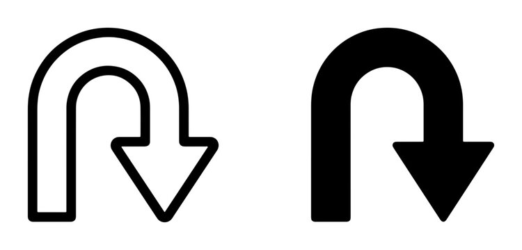 U-Turn Arrow Icons, Reverse Direction Symbols, Turnaround Graphic Elements, Set of Two