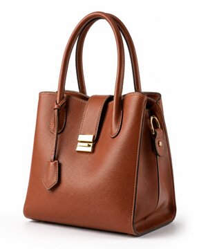 Stylish brown leather handbag with gold buckle detail